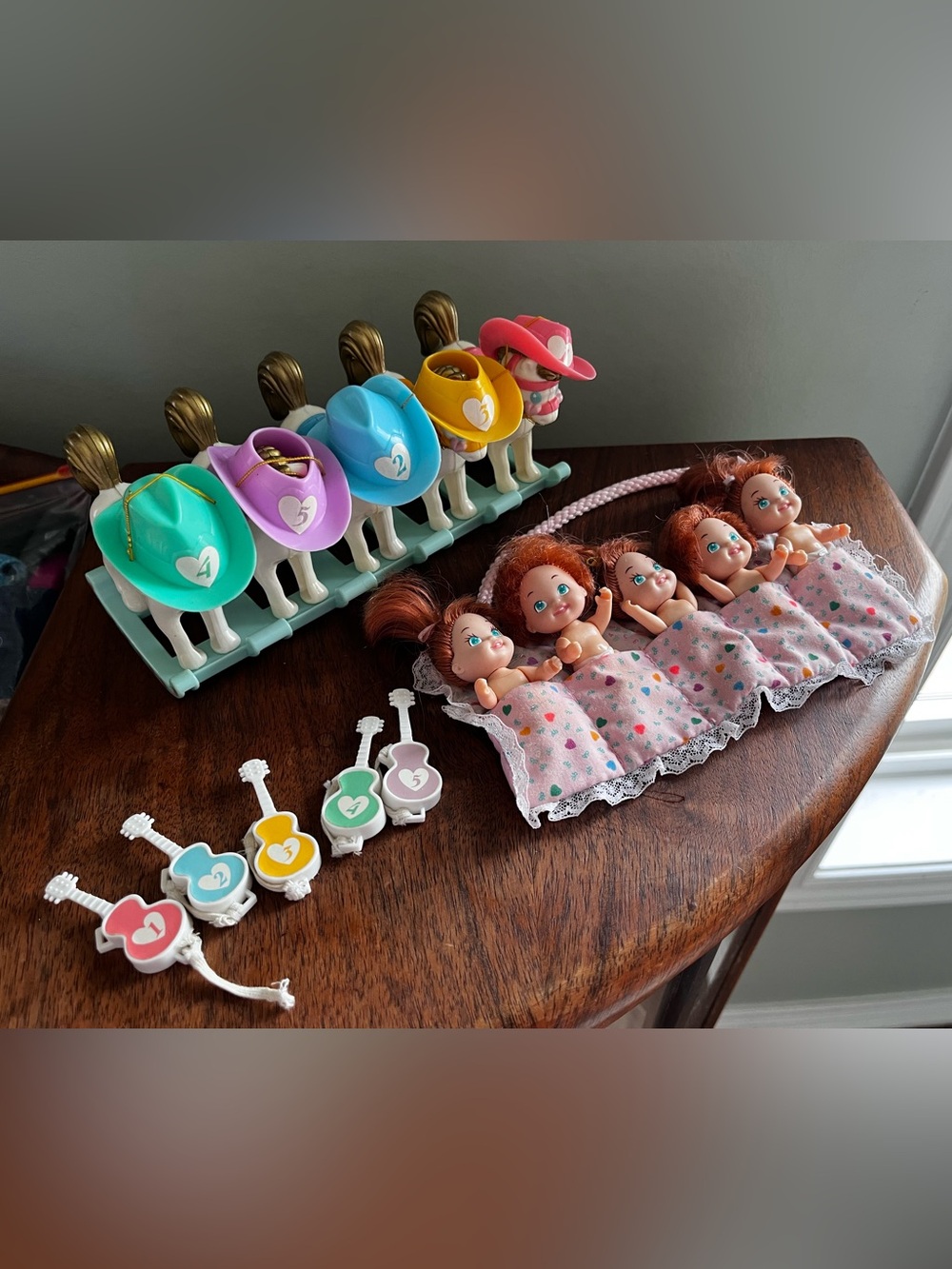 Tyco quints lot rocking horses hats accessories red hair vintage dolls